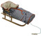 Holzschlitten für Kinder mit Rückenlehne Rodelschlitten Davoser Schlitten aus Holz mit einem Sicherheitsgurt, Rückenlehne und Winterfußsack (Natur/Grau Schlafsack)