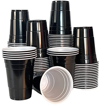 50 schwarze Bierpong Becher | Trinkbecher für Beer Pong & Party | Wiederverwendbare Plastikbecher in Schwarz | Black Cups spülmaschinenfest