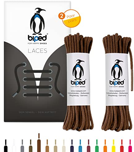 biped LACES 2 paia di lacci rotondi in cotone ¿ 2 mm sottili - lacci rotondi premium per scarpe e stivali in pelle - resistenti agli strappi e lavabili - made in EU z2900(marrone,60 cm)