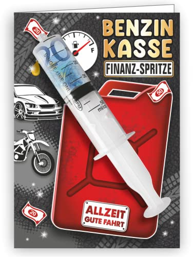AV Andrea Verlag Große A5 Glückwunschkarte - XXL Finanzspritze Benzin Kasse - die etwas andere Geldspritze als Geburtstagsgeschenk Benzinkasse, Scherzartikel Idee für EIN Geldgeschenk