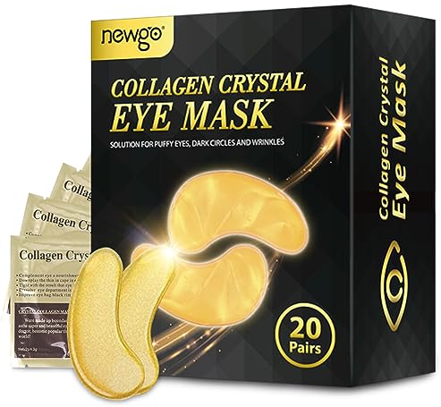 NEWGO 20 Paar Augenmaske 24k Gold Hyaluronsäure Kollagen, Hyaluronsäure Augenmaske gegen dunkle Augenringe, Nasolabialfalten Patch, Anti-Falten, Augensäcke, Schwellungen