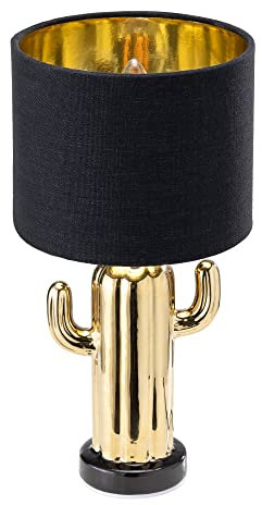 Navaris Cactus Table Lamp - Gold Base, Black Fabric Shade, On/Off Switch, E14 Bulb Socket - Small Light for Tables - 32.5cm Tall x 16.8cm Wide