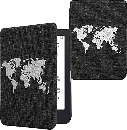 kwmobile Étui liseuse Compatible avec Kobo Clara 2E - Housse liseuse avec Rabat magnétique en Tissu - Blanc-Gris foncé