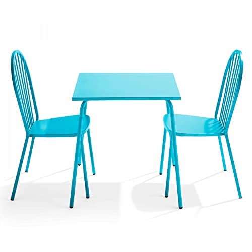Oviala Palavas – Set mit Bistrotisch und 2 Stühlen, Stahl, Blau