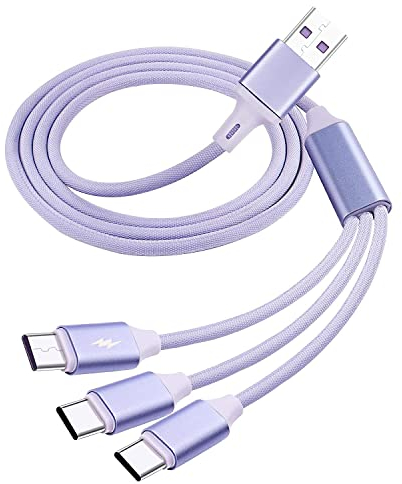 XMSJSIY 66W USB to USB C Fast Charging Cable 6A Quick Charger Cord Splitter 3 in 1 USB Male to Type-C Male Charging/Data Cord for Mobile Phone,Tablets and More-1.5M/3.2FT