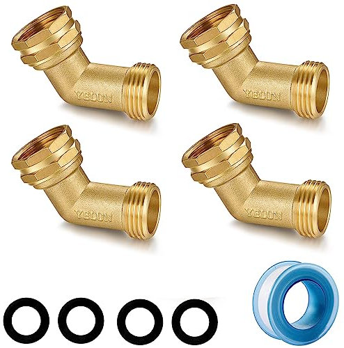 YELUN Raccordo a gomito per tubo da giardino, 45 gradi, in ottone massiccio, per eliminare lo stress e la tensione sul camper, adattatore per tubo di aspirazione dell'acqua 3/4 FHT x 3/4 MHT (45