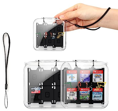 DLseego Game Card Case for Switch Lite/Switch/Switch OLED, Switch Game Cartridge Memory Card Portable Storage Box with 12 Game Card Slots and 2 Micro SD Card Slots and 1PC Black Chain-Colour Lightning