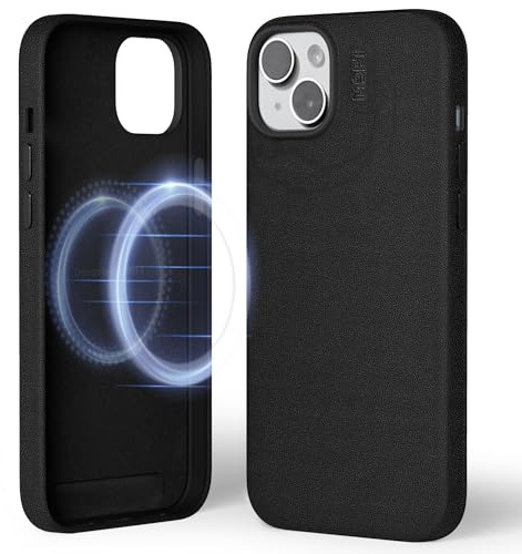 MOFT Magnetic Case for iPhone 15 Plus Compatible with MagSafe, MOVAS Vegan Leather Case Cover, Touch Sensation, Color Retention, Scratch & Stain Resistant, Easy to Clean, Jet Black