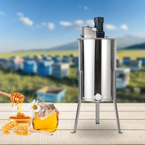 Centrifugadora de miel eléctrica, acero inoxidable Apicultura rango de velocidad 0-370rpm 140W, extractor de miel eléctrico Tamaño interior 26*45cm para uso residencial, base agrícola (D*H) 38*60cm