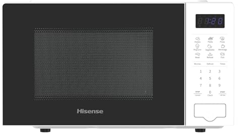 H20MOWS4 MWO,Hisense Horno microondas de 20 L, menús de cocción preestablecidos, 11 niveles de potencia, tocadiscos de 360°, descongelación de tiempo y peso, pantalla LED, cavidad de cerámica