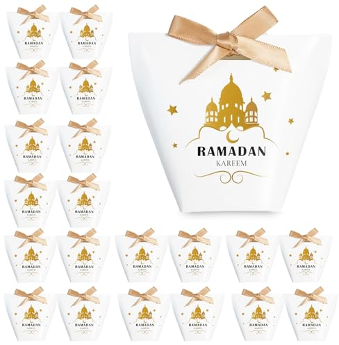 IWTBNOA 20 Stk Ramadan Geschenkbox, Eid Mubarak Geschenkkartons, Eid Mubarak Boxen, Ramadan Geschenktüten, Eid Mubarak Geschenktüten, Geschenkschachtel für Islamisches Festival, Gastgeschenkbox