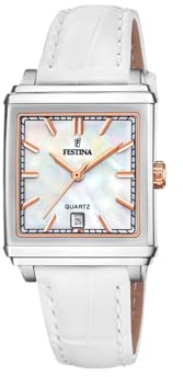 Festina Montre Pour Femme F20682/1 on The Square Boîtier en Acier Inoxydable Gris Bracelet en Cuir Blanc