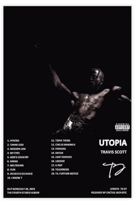 AmAzwi Travis Poster, Scott Utopia, Albumcover-Poster, 4 Leinwand-Poster, Schlafzimmer-Dekor, Sportlandschaft, Büro, Raumdekoration, Geschenk, ungerahmt: 20 x 30 cm