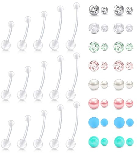 WillTen Piercing de nombril de grossesse avec boules de rechange en plastique Bioflex pour femme enceinte 14 g, Plastique