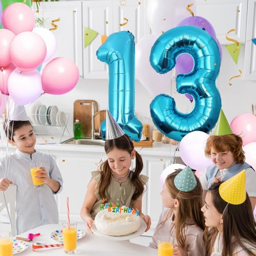13 Geburtstag Deko zahlen luftballon 13 jahre | Folienballon Blau - für 13. Geburtstagsdeko Männer Frauen Ballon Zahl Deko zum Geburtstag fliegt mit Helium 13.Geburtstagsparty 40-101cm