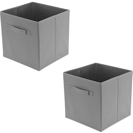 Holdfiturn 2Pcs Cube Storage Boxes 28x28x28cm Foldable Kallax Storage Cubes with Handles Collapsible Baskets Toy Bins Fabric Organisiers Containers for Kallax Unit Shelf Gery