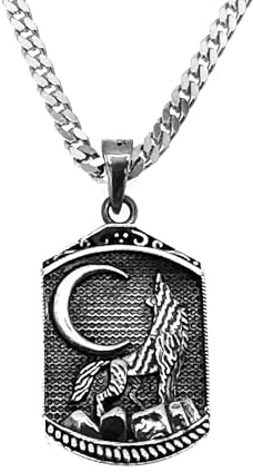 925 Sterling Silber Anhänger Üc Hilal Bozkurt 3 Mond Heulender Wolf Panzerkette 3,3mm / Unisex / 150