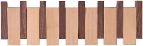 Klavier-Garderobe, Massivholz-Klavierschlüssel-Garderobe, wandmontierte Garderobe mit 4/6/8 herunterklappbaren Haken, Buche und Schwarznussbaum, für Eingangsbereich, Wohnzimmer,6 Hooks