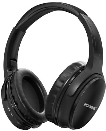 MOXKING Bluetooth-Kopfhórer Over Ear Wireless-Kopfhorer mit Mikrofon, HiFi-Sound, 40 Stunden Spielzeit, faltbar Wireless& Wired Kopfhorer fürReisen/Büro/Fitness/PC (Schwarz)