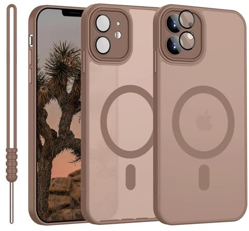 YUANDMI iPhone 12 Hülle mit MagSafe, Hanyhülle iPhone 12 Magnetisch Matte Touch Kameraschutz, Anti-Gelb rutschfest Kratzfest Schutz Stoßfest Hülle für iPhone 12 Braun