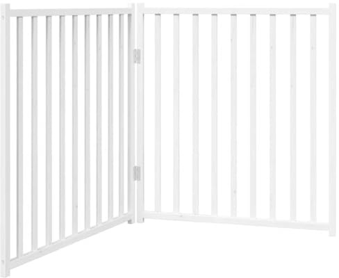 vidaXL Dog Gate Foldable 2 Panels Pet Fence - White Fir Wood, No Installation Needed, Suitable for Small/Medium Dogs