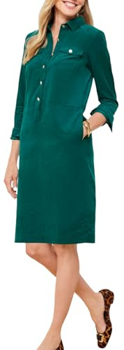 LifeShe Women's Corduroy Long Sleeve Midi Dresses Fall Button Down Shift Cord Dress Green