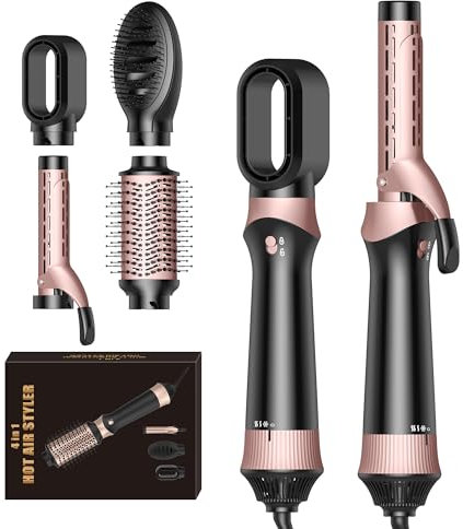 Atopskins Haarstyler 4 In 1 Hair Styler set, 1000W Haartrockner mit Rundbürstenföhn Föhnbürste Warmluftbürste Air Curler Glättbürste Für Glätten, Trocknen, Volumen, Locken