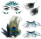 BCVSER 6 Stück Pfau Kostüm Damen Set, Glitzersteine Gesicht + Pfauenfedern Haarschmuck + Pfauenfedern Wimpern + Pfauenfedern Ohrringe, Karneval Kostüm, für Karneval, Fasching, Mottoparty, Cosplay