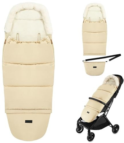 MoMi Fußsack 2 in 1 für Kinderwagen, Schlitten oder Autositz, mit Kapuze, Fellbesatz und abnehmbarem Fußteil, Reißverschluss links und rechts, Gurtschlitze, wasserabweisend