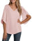 YGJIEGENG Women's Chiffon Blouse Ladies Tops Elegant Casual Loose 3/4 Ruffled Split Sleeve V Neck Summer Blouse T Shirts,Pink, X-Large