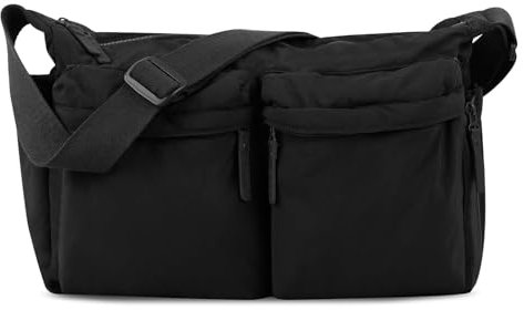 HAIWILL Umhängetasche Damen Mittelgroß Crossbody Bag Nylon Messenger Bag Herren 14 Zoll Laptoptasche Tote Bag Hobo Shopper Tasche Schultertasche für Arbeit, Klinik, Uni, Reisen (Schwarz)