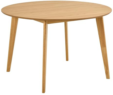 AC Design Furniture Roxanne rund Esstisch, Tischplatte Eiche SH Lack Furnier, Gestell matt Eiche gebeizt SH Lack Rubberwood mit gerade Maserung, Ø120x76 cm, Natürlich