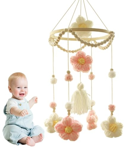 Mobile für Kinderbett, gewebte Blumen, für Kinderbett, Mädchen, Schnuller, drehbar, bunte Dekoration für Wand, Stubenwagen, Zuhause, Schlafzimmer, Wohnzimmer, Kindertagesstätte
