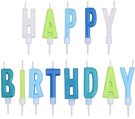 Happy Birthday Buchstaben-Kerzen, 13 Bunte Alphabet-Kuchenkerzen mit Fetten Buchstaben Wachs Kuchen-Dekorations-Set für Geburtstagsfeier-Dekoration & Feier (Blau Grün)