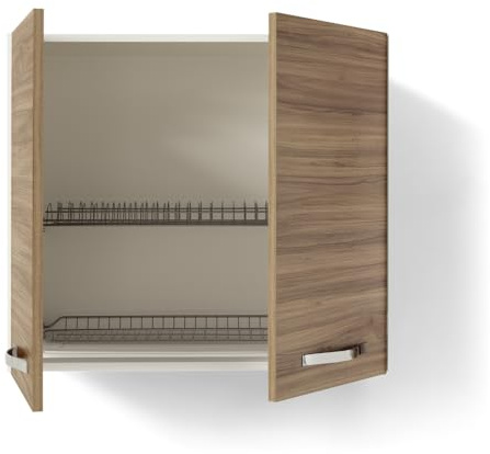 REDÒKASA Pensile Colapiatti per cucina componibile da 80 cm con 2 ante linea MAKA, realizzata in legno 100% MADE IN ITALY (Noce)