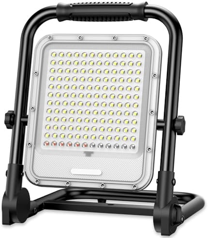 JADIDIS Led Baustrahler Akku 4 Modi Arbeitsleuchte 32000mAh USB-Wiederaufladbar mit 132*COB-Chips, IP66 Wasserdicht Led Strahler, Campinglampe Tragbar für Werkstatt oder Baustelle, Garage