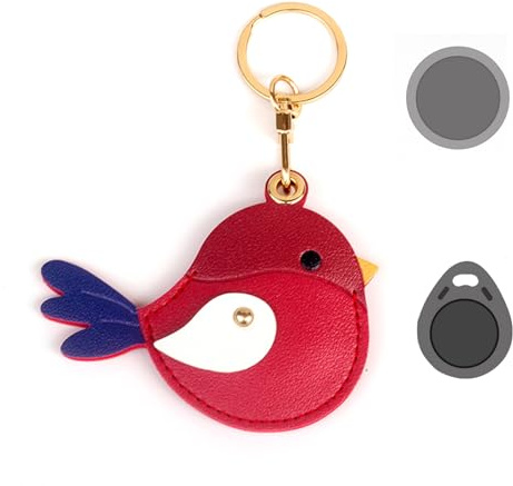 Universal Smart Tag Holder, Fit for Tile Mate, AirTag, eufy SmartTrack Link, Key Fob, Cute Leather Bird Air Tracker Case with Key Rings, (Red)
