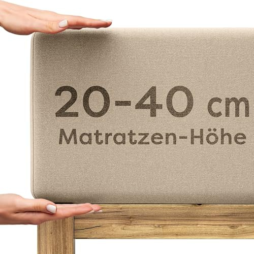 Wolkenfeld Spannbettlaken 90x200cm – 100x220cm – Premium Jersey Baumwolle mit 5% Lycra – Faltenfreies Bettlaken für hohe Matratzen bis 40 cm – Atmungsaktiv & Oeko-TEX Zertifiziert – Beige