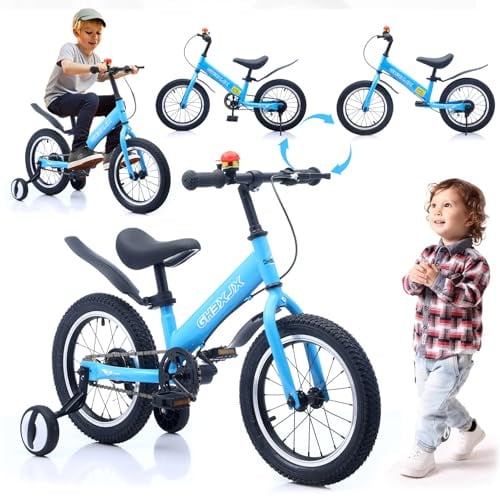 GHBXJX 3-in-1 Laufrad ab 3 Jahre/Balance Bike mit Bremse & Fußstütze, höhenverstellbar 47–56 cm, 14 Zoll PU-Profilreifen, Seitenständer, Karbonstahl-Rahmen, für Jungen & Mädchen,Blau