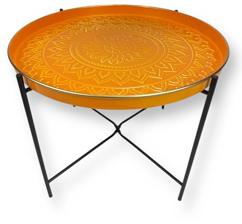Tablett Vitoria, Tabletttisch klappbar, Serviertisch, Serviertablett, Tisch, H 35 x Ø 46 cm, Vintage Look, Marokk Stil, Gelb