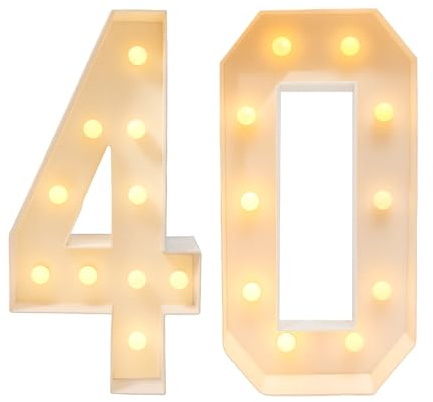 ROGONPDK 30/40/50 Geburtstag Party Dekoration, Light Up Zahlen für Geburtstagsdekorationen, Beleuchtete Ziffern, LED Zahlen Lampe, Zahlendekoration, für Geburtstagsfeiern (Zahlen40)