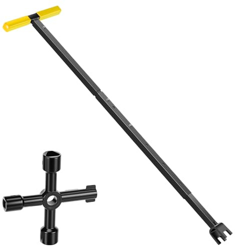 JETHMA 16.9-37.2 Inch Adjustable Household Carbon Steel Stopcock Key, Extendable Water Meter Key & 4-Way Utility Meter Key, Long Reach Stop Tap Tool for UK Underground Valves & Emergencies