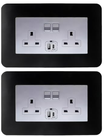 2 Pcs Double Socket Surround, Black Light Switch Sticker Cover, Self-Adhesive Wall Socket Stickers for Woll Sockets and Switches(14.6cm*8.6cm)