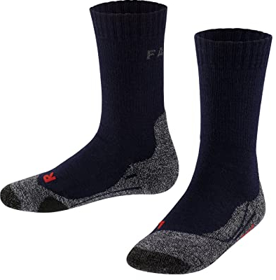 FALKE Unisex Kinder Wandersocken TK2 K So Wolle Funktionsmaterial antiblasen dick 1 Paar, Blau Marine 6120, 31-34