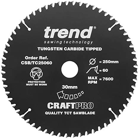 Trend Craft Pro Sägeblatt – 250 mm Durchmesser 30 mm Bohrung 60 Zähne TCT