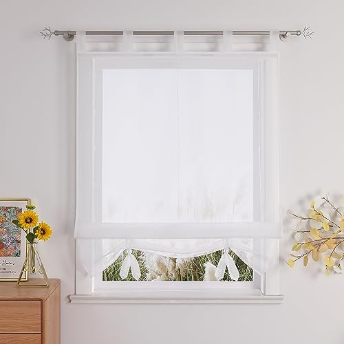 Yujiao Mao Transparente Raffrollo mit Schlaufen Gardinen Fensterrollo Leichte luftige Fensterdekoration für Wohnzimmer 1er-Pack H*B 155 * 100cm Weiß