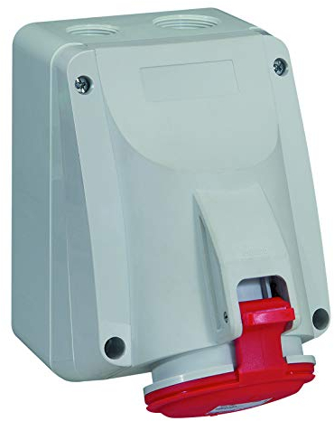 Legrand 555258 Prise saillie fixe 32A-400 V, rouge 4 broches (3P + PE), classe de protection IP44, IK09, 380V~ à 415V~, Rouge et gris