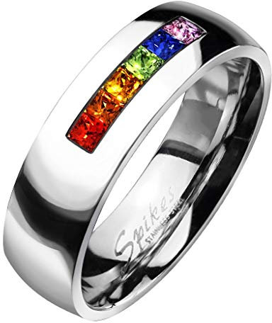 Paula & Fritz® Ring aus Edelstahl Chirurgenstahl 316L Zirkoniareihe in Regenbo...