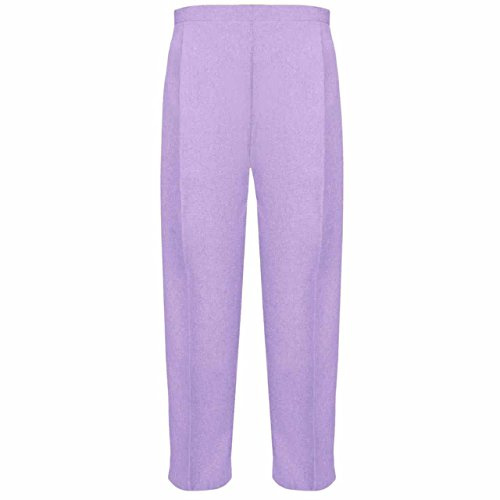 MyShoeStore Pack of 2 Ladies Half Elasticated Trouser Womens Stretch Waist Casual Office Work Formal Pull On Trousers Straight Leg Pants Bottoms with Pockets (Lilac, 16/25)