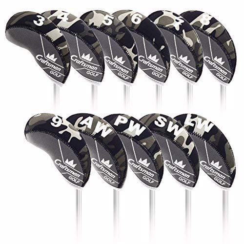 Craftsman Golf 11pcs/set Camouflage Black & Gray Splice Neoprene Golf Club Head Cover Wedge Iron Protective Headcover for Mizuno Callaway, Ping, Taylormade, Cobra, Etc.